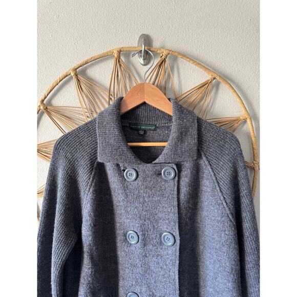 Harvé Benard 100% Wool Gray Double Breasted Peacoat Ribbed Sleeves Women’s Large - Picture 2 of 13
